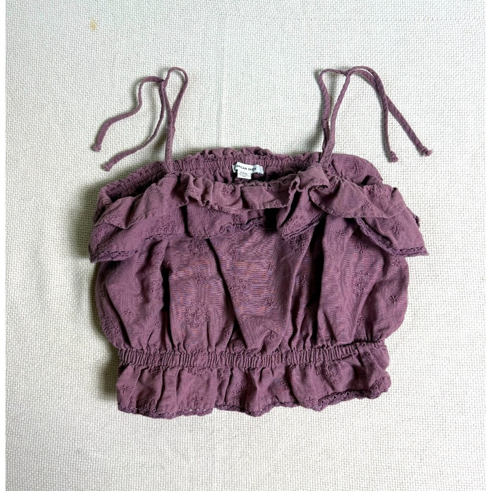 American Eagle Eyelet Ruffle Cami Crop Top‎ Mauve Purple Women's Small Boho